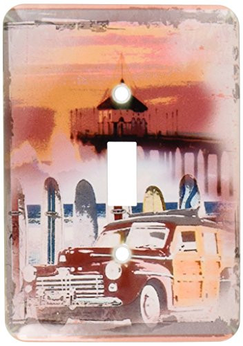 3dRose lsp_60101_1"Manhattan Beach California Woody and Surfboard Art" Single Toggle Switch