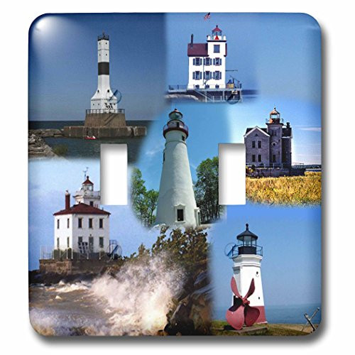 3dRose lsp_61714_2"Lighthouses Looking Over Lake Erie Collage" Double Toggle Switch