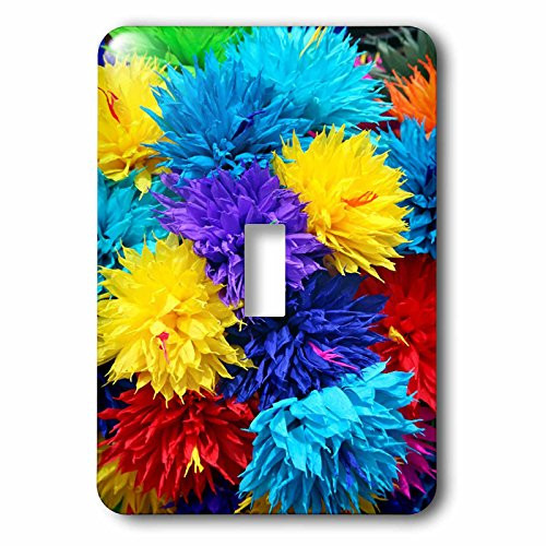 3dRose lsp_62205_1 Silk Flowers In Turquoise Red Yellow n Purple Single Toggle Switch Multicolor