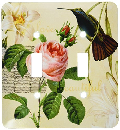 3dRose lsp_63549_2 Beautiful Hummingbird with Lilies and a Pink Rose Double Toggle Switch