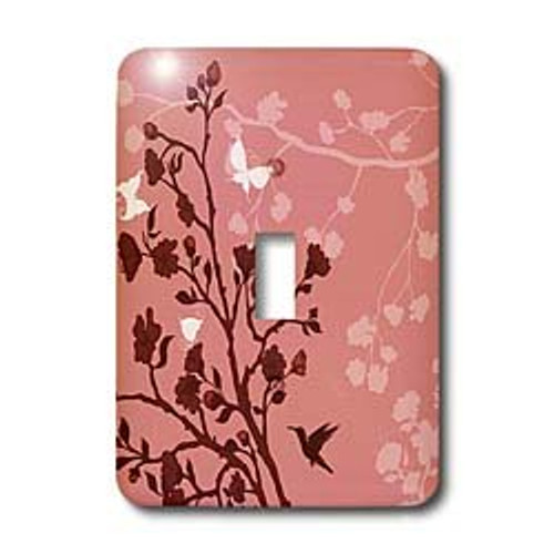 3dRose lsp_78451_1 On Cherry Blossoms With A Hummingbird And Butterflies Single Toggle Switch Red