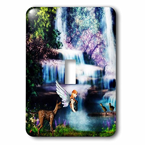 3dRose lsp_97834_1"Fairy With Deer & Ducks At Waterfall" Single Toggle Switch Multicolor