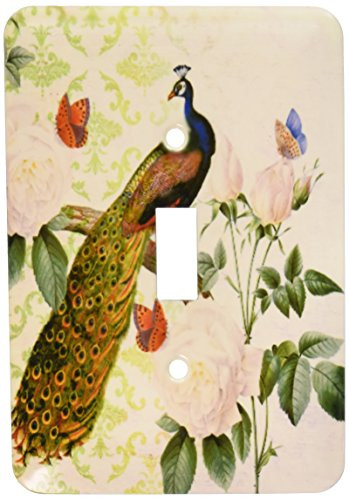 3dRose lsp_110314_1""Peacock With White Roses Vintage Art" Single Toggle Switch, Multicolor