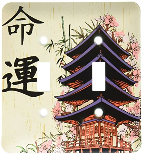 3dRose LLC lsp_116193_2 Beautiful Japanese Pagoda with Pink Sakura and Bamboo Destiny Luck Kanji Symbols Asian Design Double Toggle Switch