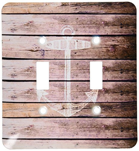 3dRose lsp_120205_2 White anchor stamp on wood texture graphic print not actually wooden brown grunge nautical theme Double Toggle Switch