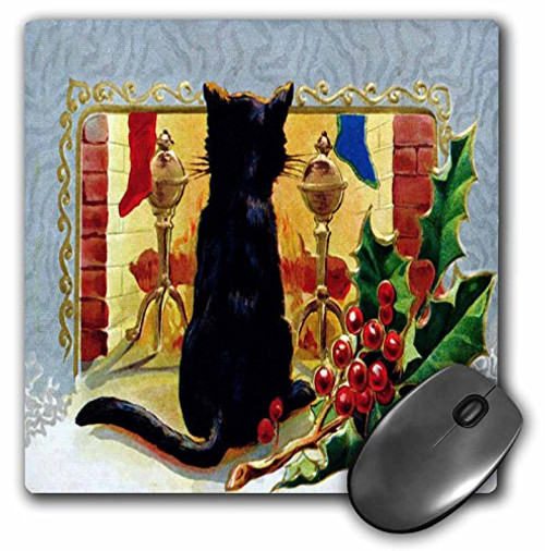3dRose LLC 8 x 8 x 0.25 Inches Mouse Pad, Merry Christmas Cat 1910 (mp_9227_1) 3dRose LLC 8 x 8 x 0.25 Inches Mouse Pad, Merry Christmas Cat 1910 (mp_9227_1)