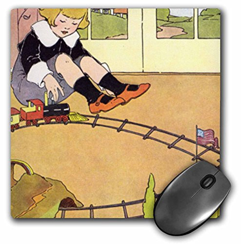 3dRose LLC 8 X 8 X 0.25 Inches Little Boy and His Train Set Mouse Pad (mp_29049_1)