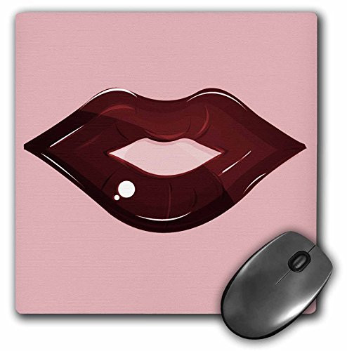 3dRose LLC 8 x 8 x 0.25 Inches Mouse Pad, one Set of Cute Deep Pink Shiny Lips (mp_101682_1)