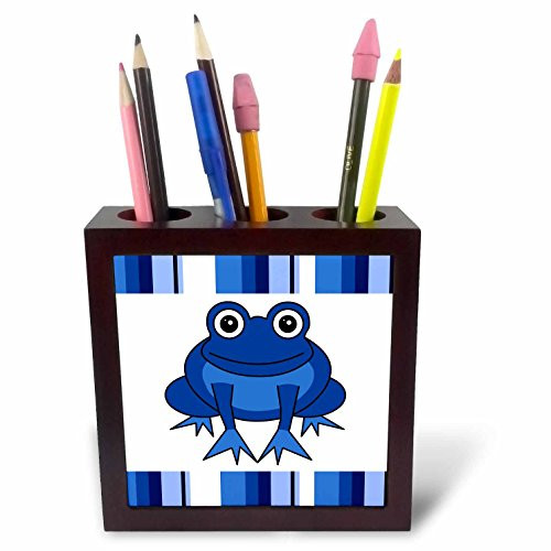 3dRose ph_24659_1 Cute Happy Purple Frog with Stripes-Tile Pen Holder, 5-Inch