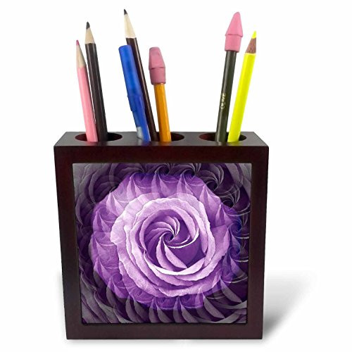 3dRose ph_27570_1 Pastel Purple Rose and Rose Petal Dreams-Tile Pen Holder, 5-Inch
