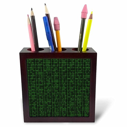3dRose ph_35446_1 Binary Code-Black and Green-Tile Pen Holder, 5-Inch