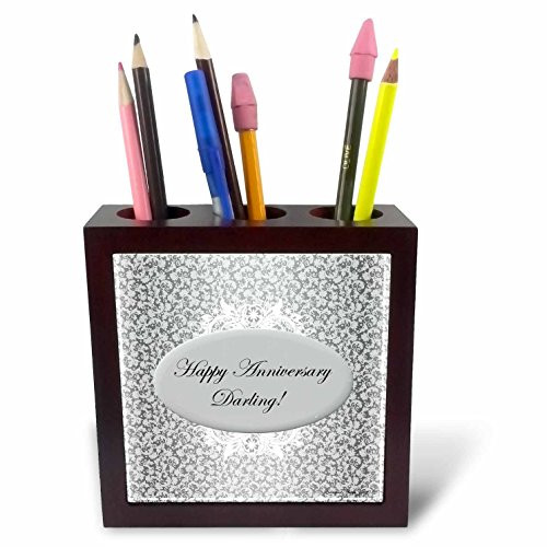 3dRose ph_38887_1 Silver and White Anniversary Tile Pen Holder, 5-Inch