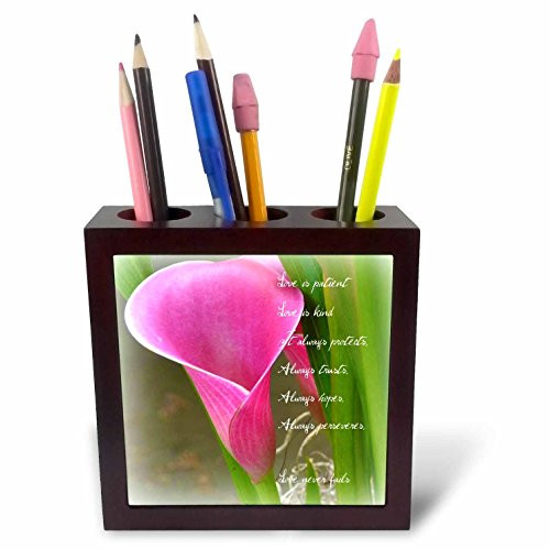 3dRose ph_49760_1 Love is Patient Pink Calla Lily Flower Photography Inspirational Tile Pen Holder, 5-Inch