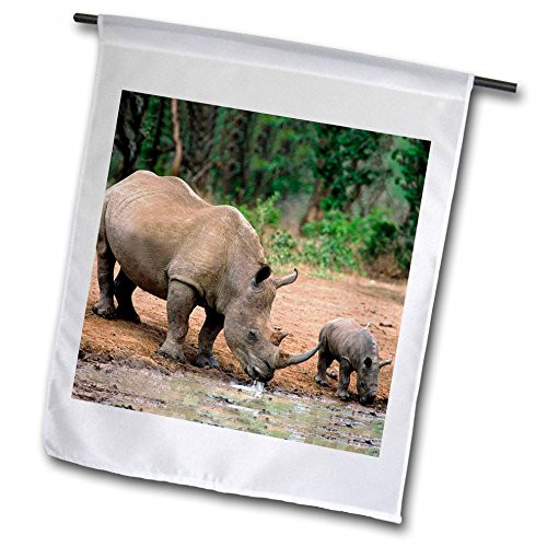 3dRose fl_1053_1 Black Rhino Garden Flag, 12 by 18-Inch