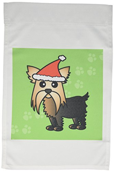 3dRose fl_10864_1 Garden Flag, 12 by 18-Inch, Cute Yorkshire Terrier Yorkie Green with Santa Hat