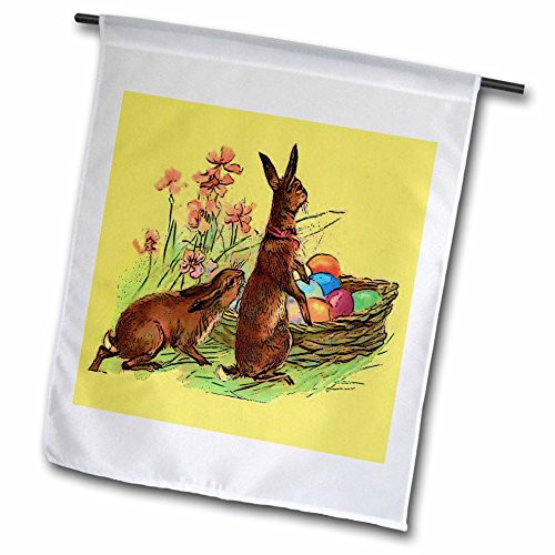 3dRose fl_14788_1 Rabbits with Easter Egg Basket Garden Flag, 12 by 18-Inch