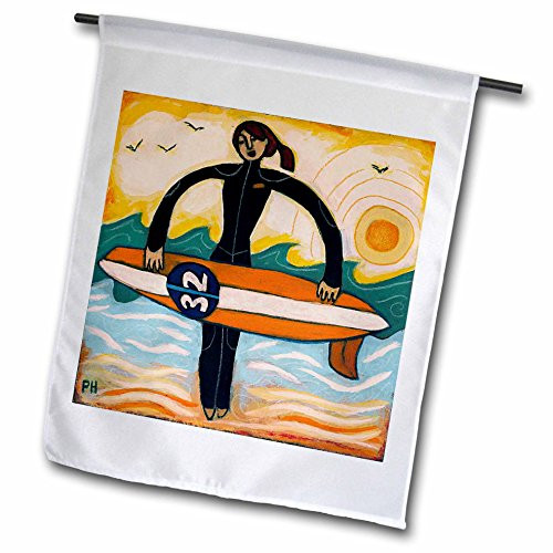 3dRose fl_21214_1 Surfer Girl Outdoors Recreation Woman Girl Surf Ocean Garden Flag, 12 by 18-Inch