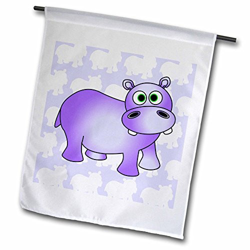 3dRose fl_24624_1 Pretty Purple Hippopotamus Cute Hippo Garden Flag, 12 by 18-Inch