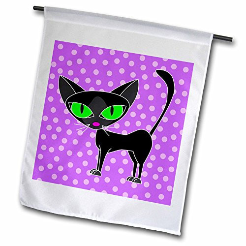 3dRose fl_24626_1 Fancy Feline Black Cat Design in Purple Garden Flag, 12 by 18-Inch