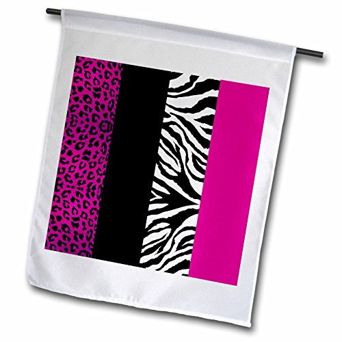 3dRose fl_35436_1 Pink/Black/White Animal Print Leopard and Zebra Garden Flag, 12 by 18-Inch