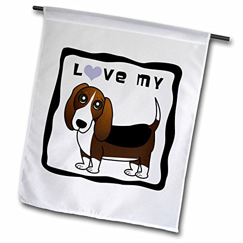 3dRose fl_35540_1 Garden Flag, 12 by 18-Inch, I Love My Basset Hound-Blue Heart