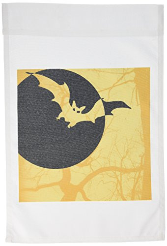 3dRose fl_39338_1 Orange Bat and Full Moon Halloween Art Spooky Designs Garden Flag, 12 by 18-Inch