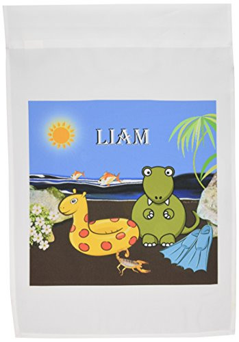 3dRose fl_50065_1 Liam-Tyrannosaurus Rex at The Beach Garden Flag, 12 by 18-Inch