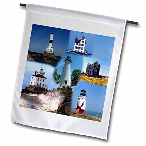 3dRose fl_61714_1 Lighthouses Looking Over Lake Erie Collage Garden Flag, 12 by 18-Inch