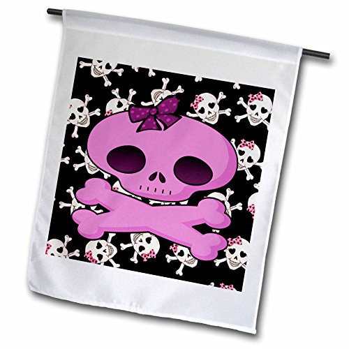 3dRose fl_62262_1 Girly Pink Skull with Bow on Skull Background Garden Flag, 12 by 18-Inch