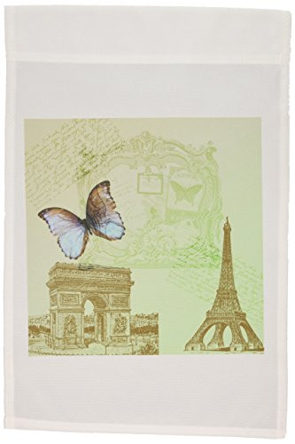 3dRose PS Vintage - Vintage Paris Butterfly- Eiffel Tower - 12 x 18 inch Garden Flag (fl_79195_1)