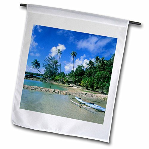 3dRose fl_84979_1 Native Boat/Beach/Tahiti/French Polynesia OC13 BBA0065 Bill Bachmann Garden Flag, 12 by 18-Inch