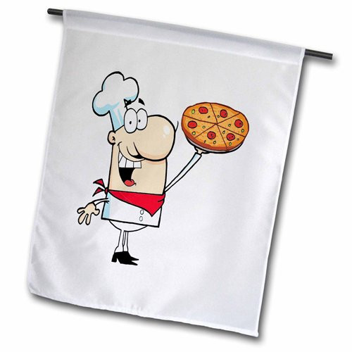 3dRose fl_118655_1 Funny Cartoon Pizza Pie Chef Garden Flag, 12 by 18"