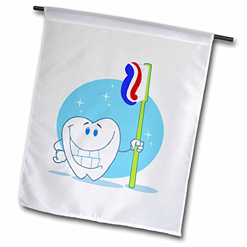 3dRose fl_118757_1 Happy Smiling Tooth with Toothbrush Dental Cartoon Garden Flag, 12 by 18-Inch