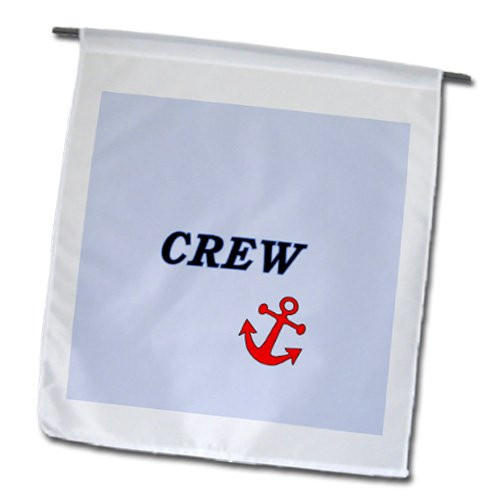 3dRose fl_119871_1 Garden Flag, 12 by 18-Inch, Nautical Term Crew in Blues with Red Anchor