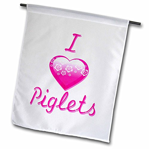 3dRose fl_121719_1 Pretty Pink Flowery I Love Piglets Garden Flag, 12 by 18-Inch