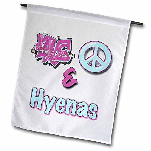 3dRose Fl_122789_1 Love Peace and Hyenas in Blue and Purple Garden Flag, 12 by 18-Inch