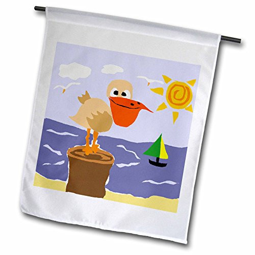 3dRose fl_196062_1 Funny Pelican at The Beach Art Garden Flag, 12 by 18-Inch