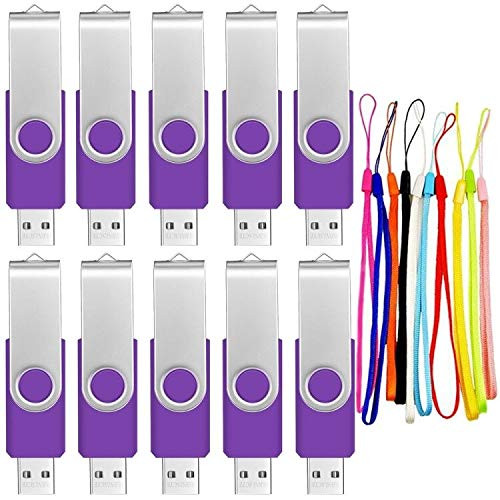 Flash Drives 16GB 10 Pack Thumb Drive Bulk, USB 2.0 Memory Stick 16 GB Zip Drive Portable Pen Drive, Swivel Multipack Pendrives Purple Jump Drive by FEBNISCTE