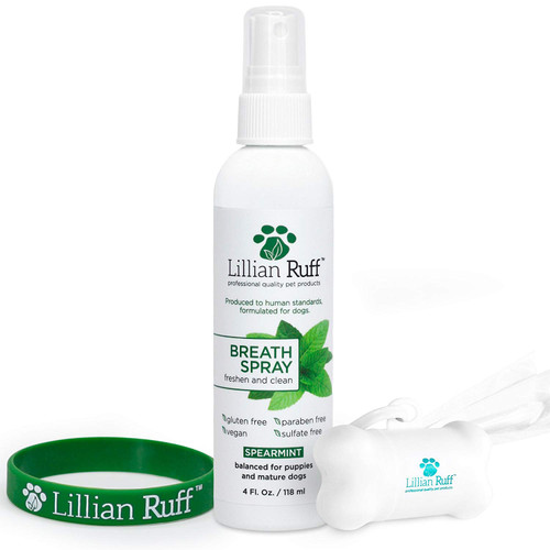 Dog Breath Freshener Spray by Lillian Ruff - Spearmint Flavor- Fight Bad Breath, Dental Plaque and Tartar - Boost Immune System (4 oz.)