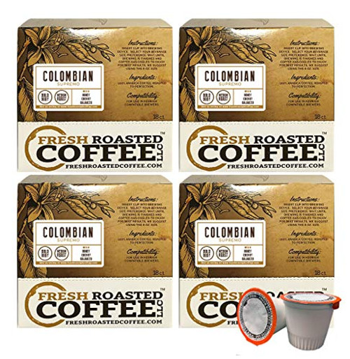 Fresh Roasted Coffee LLC, Colombian Supremo Coffee Pods, Medium Roast, Single Origin, Capsules Compatible with 1.0 & 2.0 Single-Serve Brewers, 72 Count Fresh Roasted Coffee LLC, Colombian Supremo Coffee Pods, Medium Roast, Single Origin, Capsules Compatible with 1.0 & 2.0 Single-Serve Brewers, 72 Count