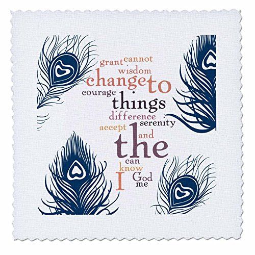 3dRose qs_63570_3 Peacock Feathers Serenity Prayer Word Art-Quilt Square, 8 by 8-Inch