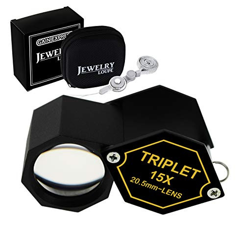 15x Jewelry Loupe Magnifier 20.5mm Triplet Lens Achromatic Optical Glass Magnifying Tool Metal (Aluminum) Body Hexagonal Design Kit Set Magnification Loupe Black Frame