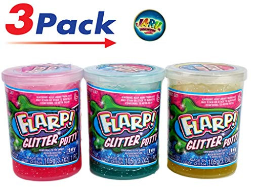 JA-RU Flarp Noise Putty Glitter New (Pack of 3) with a Bouncy Ball Spackling Putty | Item #339-3slp