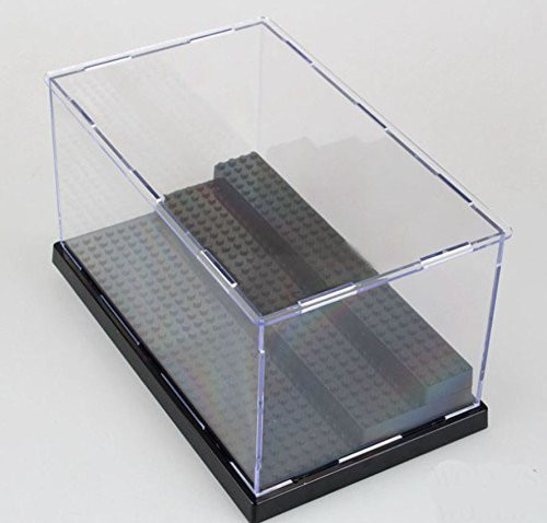 KENGEL 10x5x6 Inch Assembly Transparent Clear Acrylic Display Dustproof Protection 3 Steps Showcase Case Box Black Base for LEGO Minifigures Brick Building Block(black)