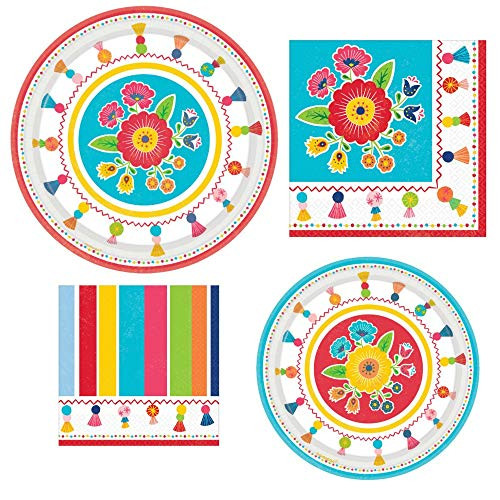 Fiesta Time Party Supply Bundle Includes Paper Plates and Napkins for 8 Guests