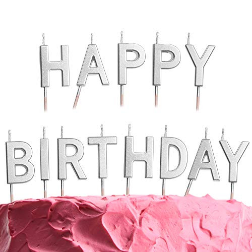 GET FRESH Silver Happy Birthday Candles Set  13 Count Silver Letter Birthday Candles for Cake  Elegant Alphabet Candles for Birthday Party  Silver Happy Bday Cake Candles for Adults and Kids