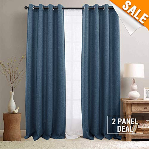 Linen Textured Thermal Insulated Denim Blue Curtains Bedroom Window Panels Room Darkening Curtains Blackout Living Room 2 Curtain Panels 95 inches Linen Textured Thermal Insulated Denim Blue Curtains Bedroom Window Panels Room Darkening Curtains Blackout Living Room 2 Curtain Panels 95 inches