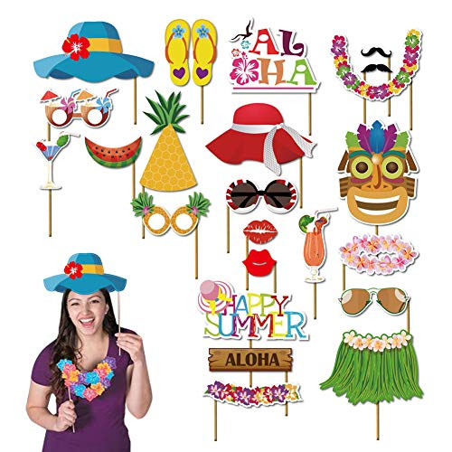 Luau party supplies luau party decorations luau photo booth props kit 45pcs-Aloha Hawaiian Tropical Tiki Birthdays Summer Beach pool decorations party favors for kids