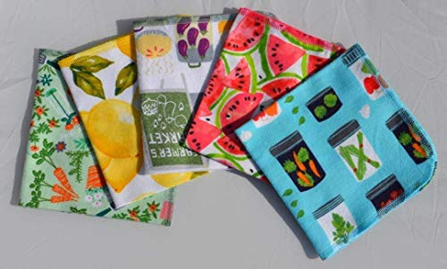 Farmers Market Printed Flannel Paperless Towels 1 Ply 12x12 Inches Set of 5