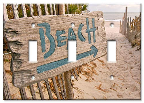 Art Plates 3-Gang Toggle OVERSIZED Switch Plate/OVER SIZE Wall Plate - Beach this Way